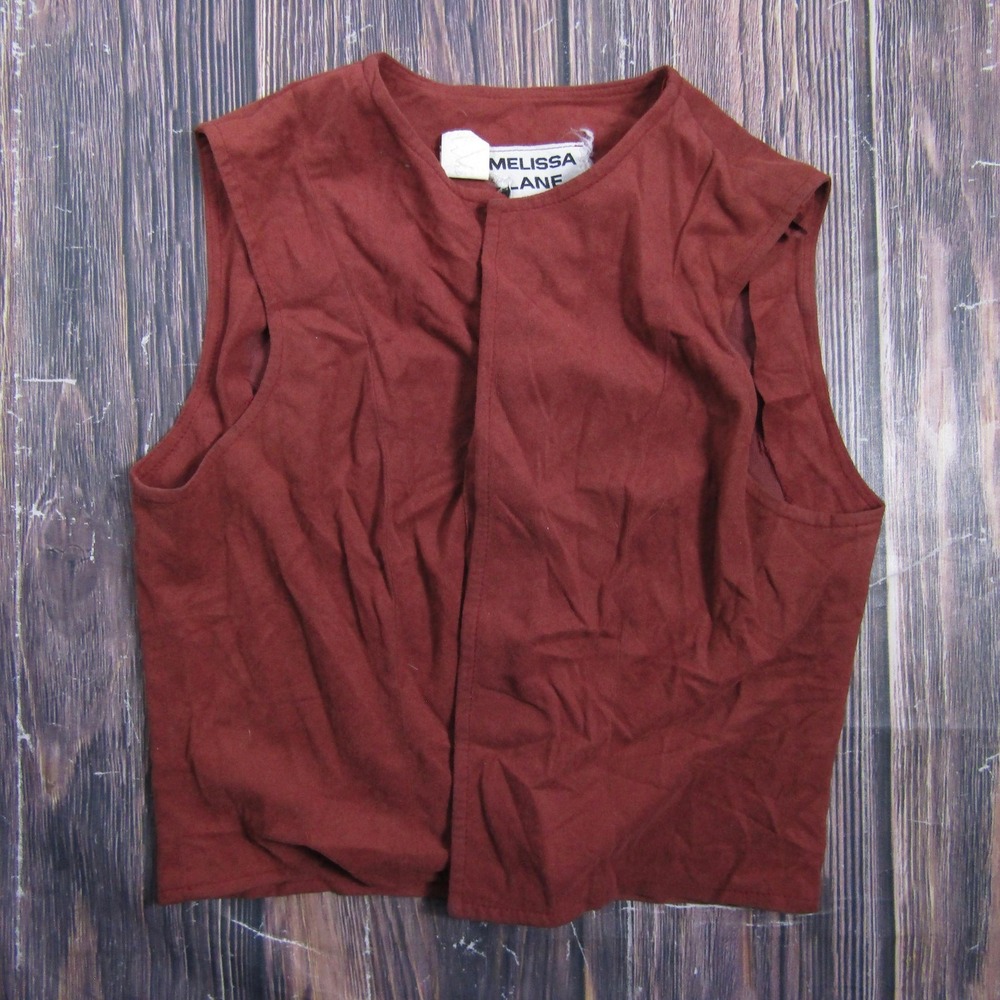 Melissa Lane Vest Womens 10 Brown Solid Collarless Pockets Short Jacket Layering